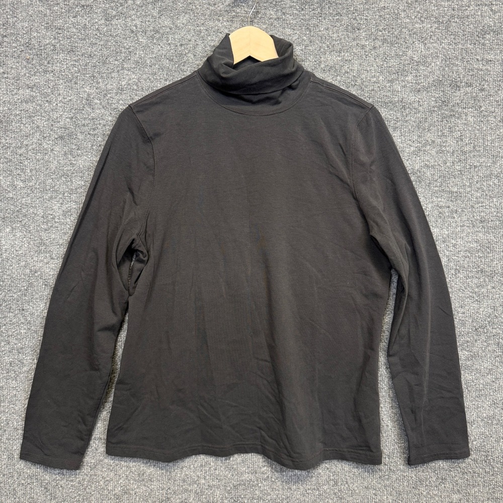 Live Green Madison Large Turtleneck Top Black Organic Cotton Pullover Layering